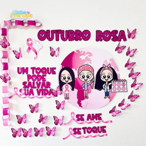 Painel Outubro Rosa com Borboletas 3D